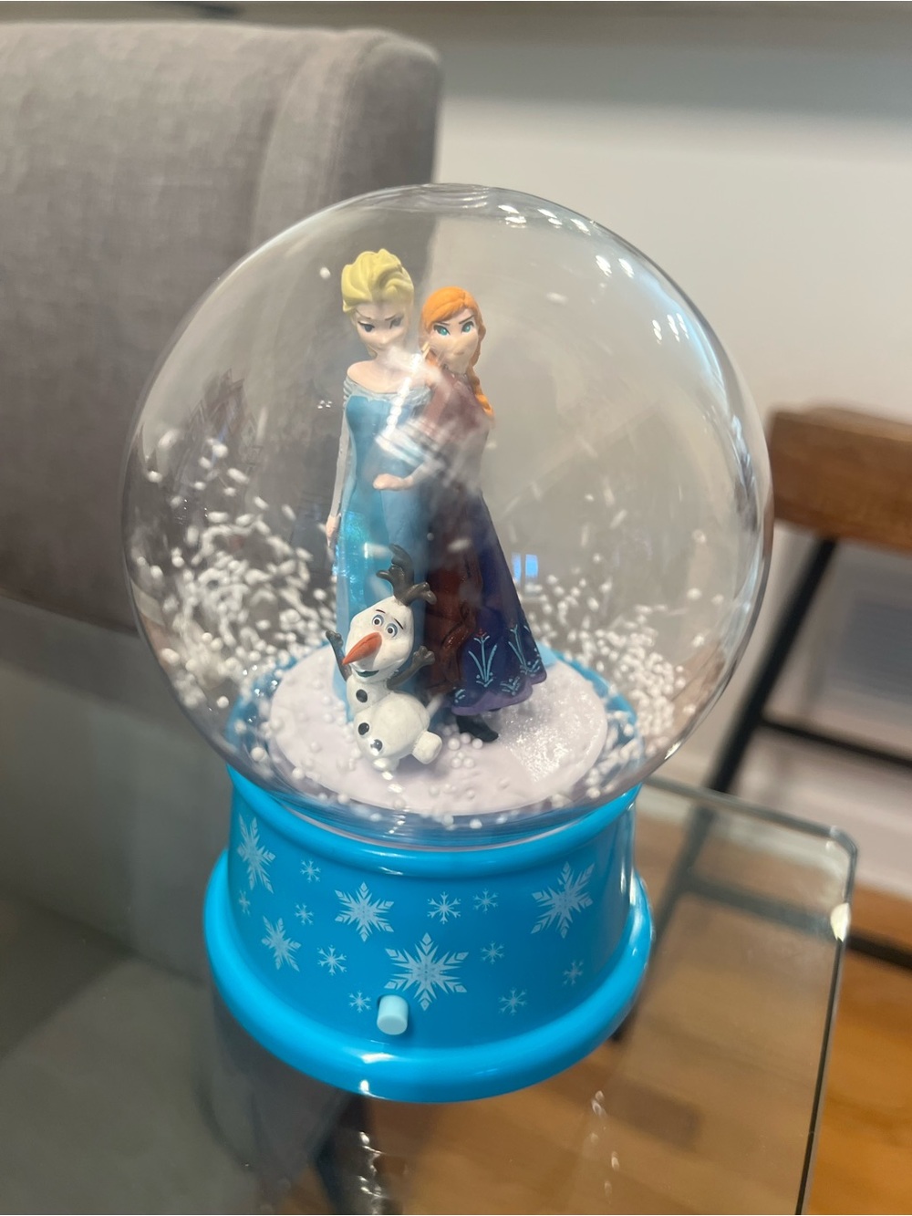 Frozen Snow Globe with Elsa, Anna & Olaf musical snow globe- Bright Blue Base